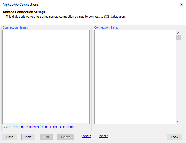 The AlphaDAO Connections Dialog.